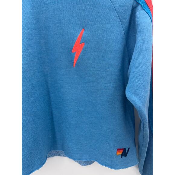 B54 Aviator Nation Cropped Sweatshirt Womens Small Rainbow Stripes Bolt Sky Neon - Picture 5 of 7